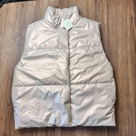 Fabletics NWT Oversized Puffer Vest Womens XL Polyester Blush Pink Pearlescent - Picture 1 of 13